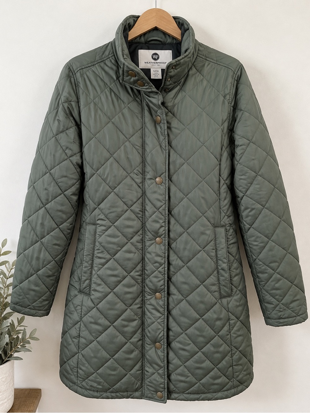 Weatherproof Vintage Quilted Jacket Women’s S Olive Green Long Coat